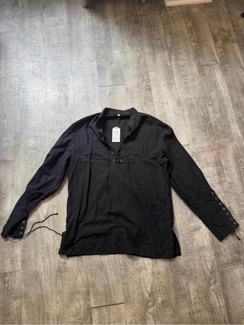 Men's Black Lace-Up Long Sleeve Shirt